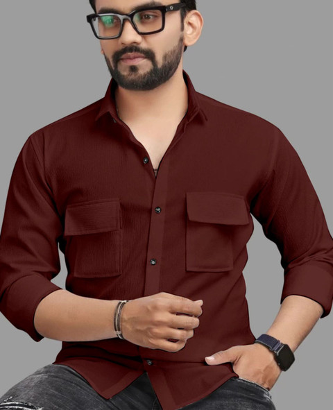lectose Men Solid Casual Maroon Shirt