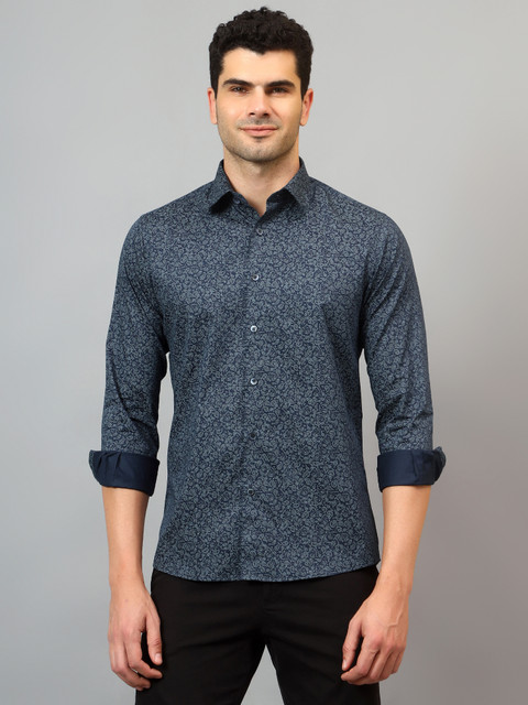 CANTABIL Men Printed Party Dark Blue Shirt