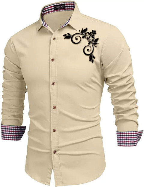 DIMMY Men Solid Casual Beige Shirt