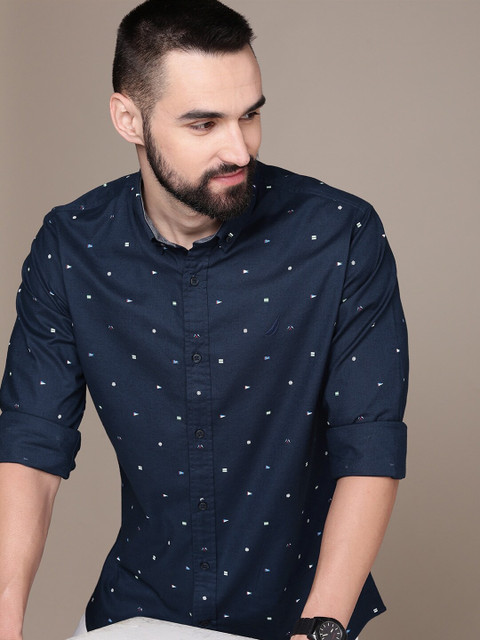 NAUTICA Men Printed Casual Blue Shirt Buy NAUTICA Men Printed
