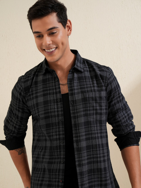 LOCOMOTIVE Men Checkered Casual Black, Grey Shirt Buy LOCOMOTIVE