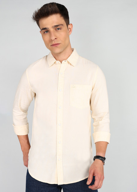 United Colors of Benetton Men Solid Casual Yellow Shirt