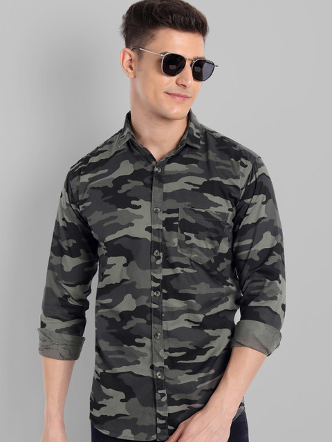Majestic Man Men Military Camouflage Casual Grey Shirt