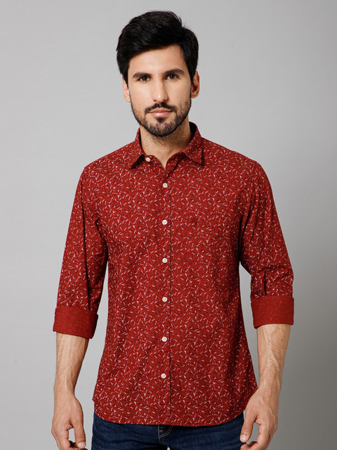 CANTABIL Men Printed Casual Maroon Shirt