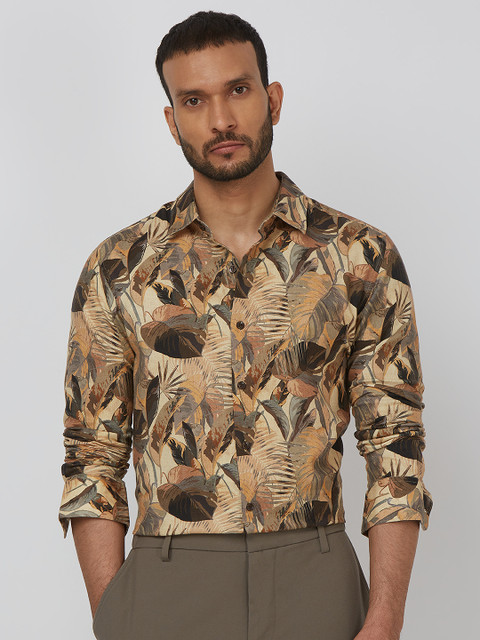 MUFTI Men Printed Casual Khaki Shirt