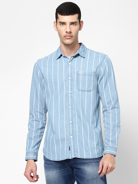 Wrangler Men Printed Casual Blue Shirt Buy Wrangler Men Printed
