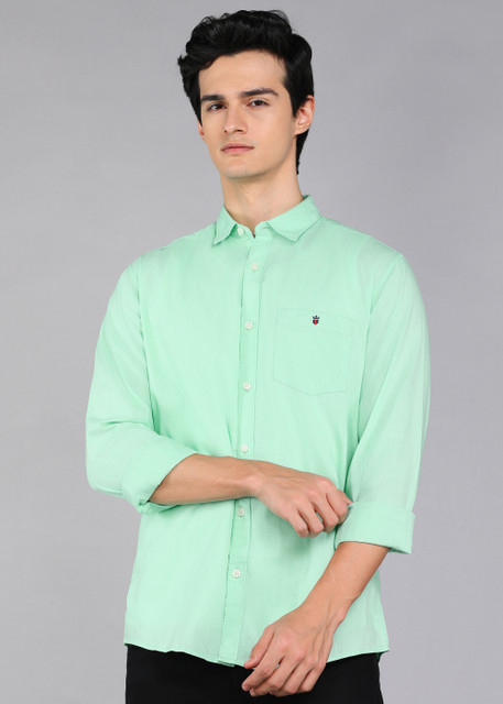 Louis Philippe Jeans Men Solid Casual Light Green Shirt