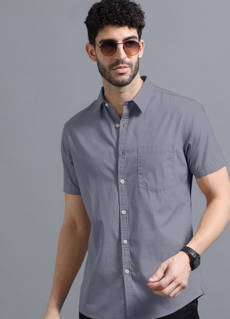 VTEXX Men Solid Casual Grey Shirt - Buy VTEXX Men Solid Casual