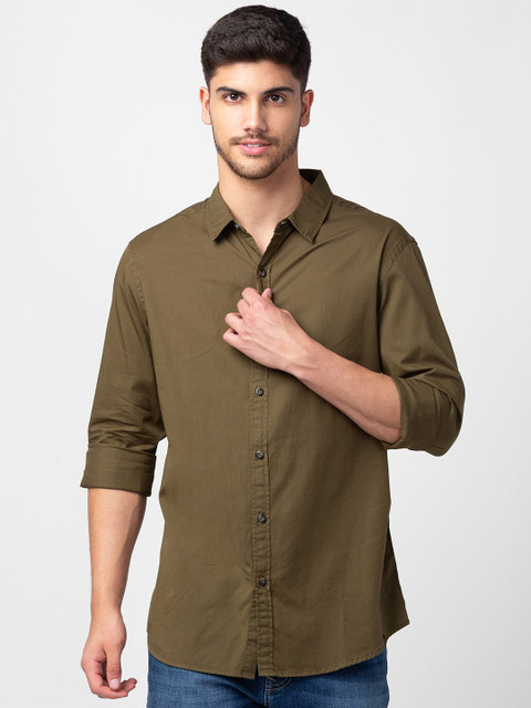 Spykar Men Solid Casual Gold Shirt
