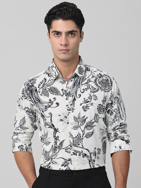 MUFTI Men Floral Print Casual White Shirt