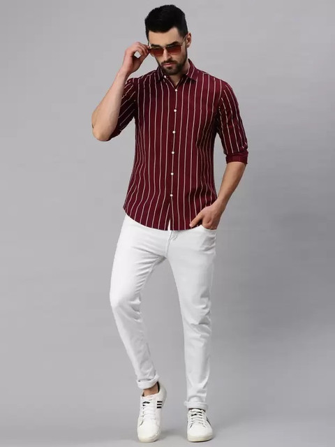SEEWAYS Men Striped Casual Maroon Shirt Buy SEEWAYS Men Striped