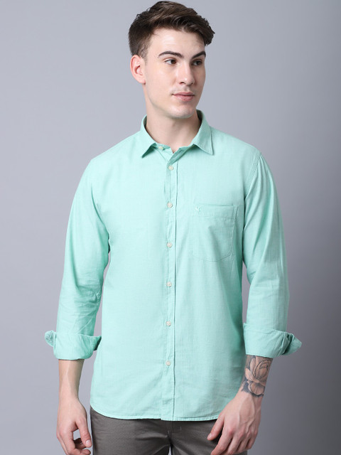 CANTABIL Men Solid Casual Light Green Shirt