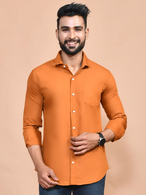 Urbany Men Solid Casual Orange Shirt Buy Urbany Men Solid Casual