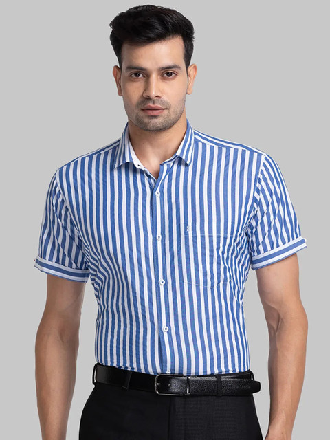 Raymond Men Striped Formal Blue, White Shirt
