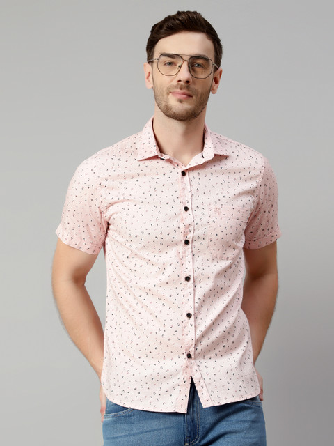 CANTABIL Men Printed Casual Pink Shirt