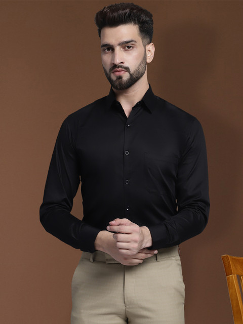 Indian Needle Men Solid Formal Black Shirt