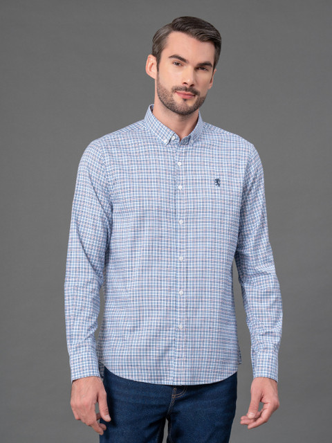 RED TAPE Men Checkered Casual Blue Shirt