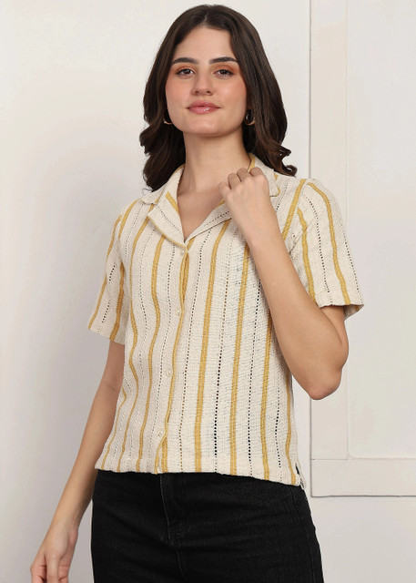 R V Fashion Women Striped Casual Yellow, Beige Shirt Buy R V