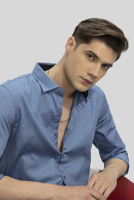 Snitch Men Self Design Casual Blue Shirt Buy Snitch Men Self