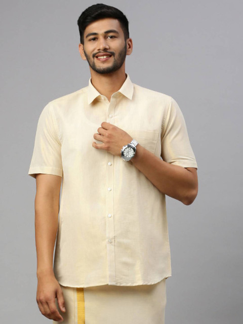 Ramraj Cotton Men Solid Casual White Shirt