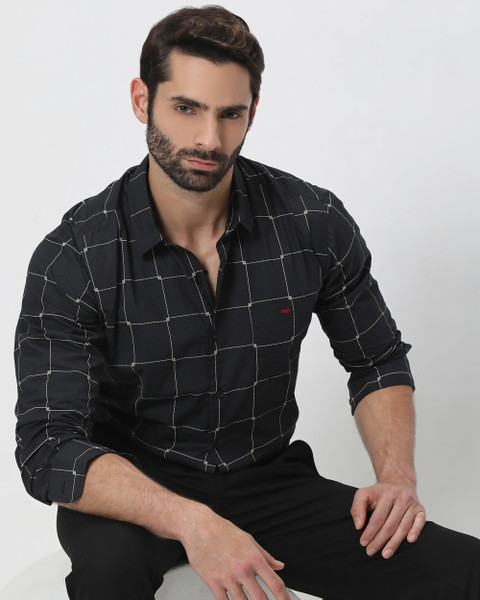 MUFTI Men Checkered Casual Black Shirt Buy MUFTI Men Checkered