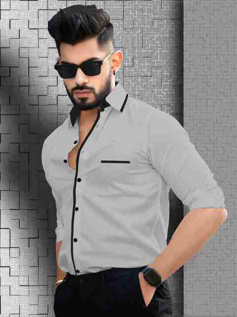 SOLSTICE Men Solid Casual Grey Shirt - Buy SOLSTICE Men Solid