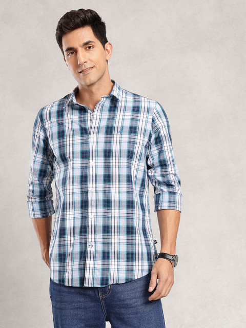 NAUTICA Men Checkered Casual White, Blue Shirt Buy NAUTICA Men