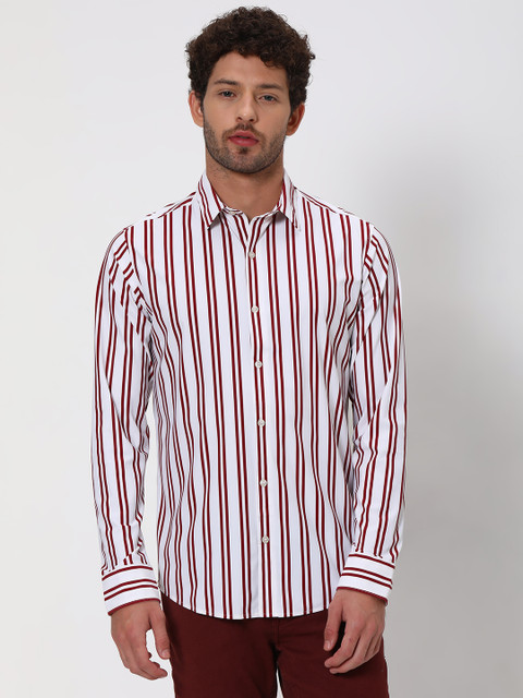 MUFTI Men Striped Casual Red Shirt