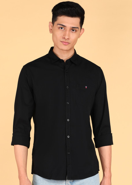 Louis Philippe Jeans Men Solid Casual Black Shirt