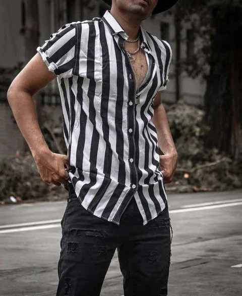 Lycra Shirt Black And White Striped Half Sleeve Shirt Lycra Stripes Mens Black And White Half Lycra Shirt Black And White Striped Half Sleeve Shirt Lycra Stripes Mens Black And White Half