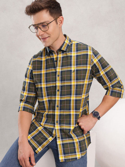 NAUTICA Men Checkered Casual Yellow Shirt Buy NAUTICA Men