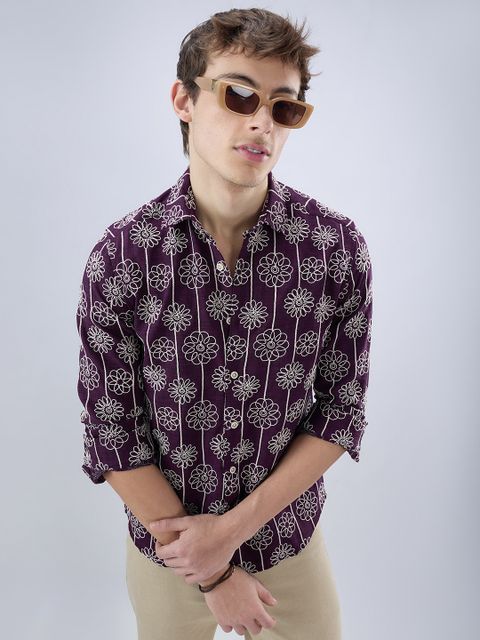 VASTRADO Men Regular Fit Floral Print Cut Away Collar Casual Shirt - Image 6