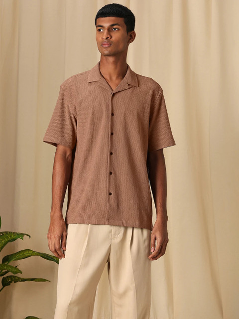 MUFTI Men Self Design Casual Brown Shirt - Buy MUFTI Men Self Design Casual Brown  Shirt Online at Best Prices in India
