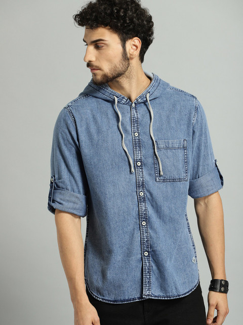 Roadster Men Washed Casual Blue Shirt Buy Roadster Men Washed