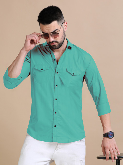VTEXX Men Solid Casual Light Green Shirt