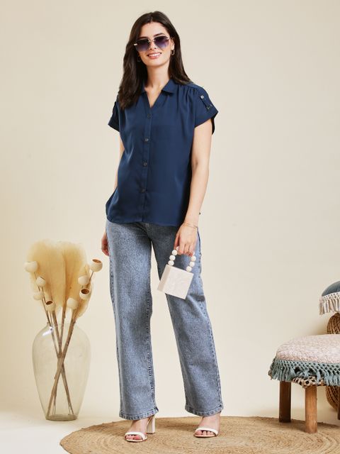 J TURRITOPSIS Women Regular Fit Solid Spread Collar Casual Shirt - Image 7