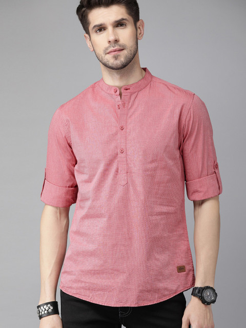 Roadster Men Solid Casual Pink Shirt - Buy Roadster Men Solid