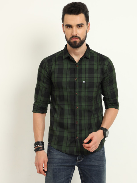 ALLWIN PAUL Men Checkered Casual Green Shirt - Main Image