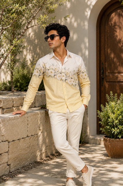 ZX BOSS Men Printed Casual White, Yellow Shirt - Buy ZX BOSS Men
