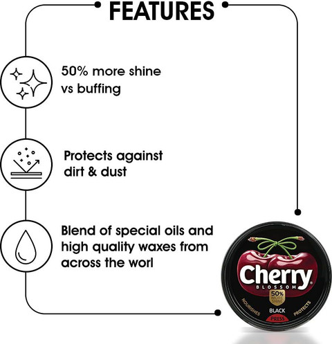 CHEERY BLOSSOM BLACK WAX SHOE POLISH 40 GRAMS PACK OF (40 X 3) Leather,  Canvas, Nubuck, Patent Leather, Synthetic Leather Shoe Wax Polish