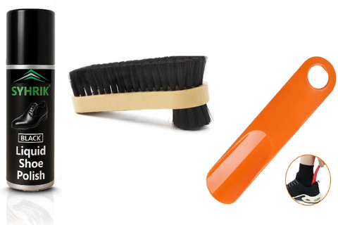 Graphene 1-Black Shoes Liquid Polish, 1-Dual SIde Shoes Brush 1-Shoe Horn  (Pack of 3) Leather, Synthetic Leather Shoe Liquid Polish