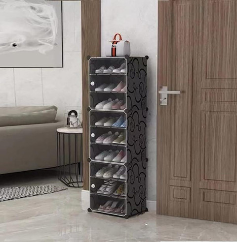 Lacossi 9-Shelf-3-Door Plastic Cupboard Shoe Rack Shoe Stand Metal