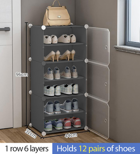 BAZKU 6-Shelf-3-Door Plastic Cubort Shoe Rack Plastic Collapsible Shoe Stand