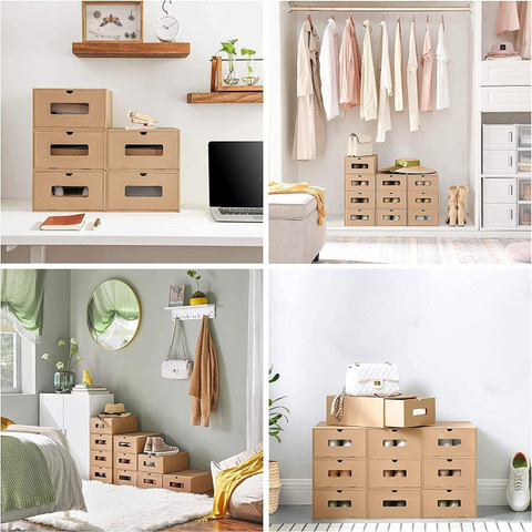 SIRIDHI Pcs Eco-Friendly Cardboard Shoe Storage Boxes, Stack-able Shoes  Box with Lids Engineered Wood Collapsible Shoe Stand