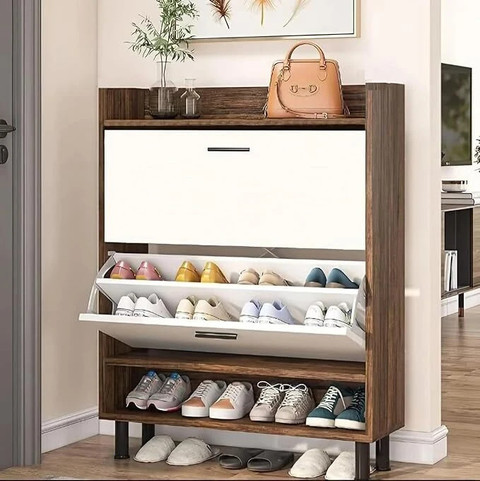 TEKAVO Flip Door 2-Tier Shoe Rack (W&F)-RL Engineered Wood Shoe
