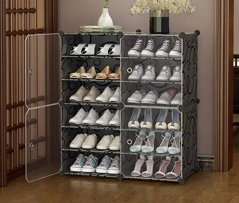 KROOH 12-Shelves-4-Door Shoe Rack Multipurpose Storage for Home Bedroom  Living Room Metal, Plastic Collapsible Shoe Stand