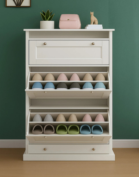 LERIMO 3-Door Engineered Wood Shoe Rack, Shoe Storage Cabinet with