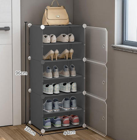 BAZKU 6-Shelf-3-Door Plastic Cubort Shoe Rack Plastic Collapsible Shoe Stand