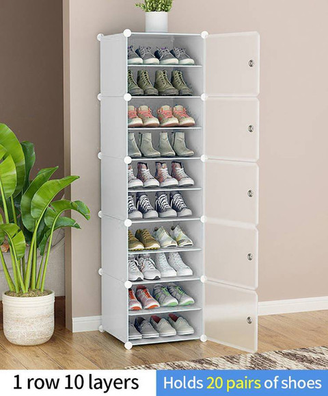 PYXBE Door 10 Shelf Plastic Shoe Rack for Home/Office Plastic Collapsible  Shoe Stand Plastic Shoe Rack