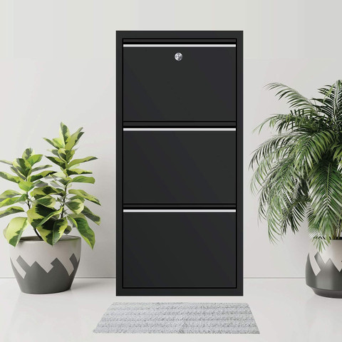 FORTUNE Wall Mounted Powder Coated Three Door Shoe Rack Shoe Stand (Width  20 Inches) Metal Shoe Rack